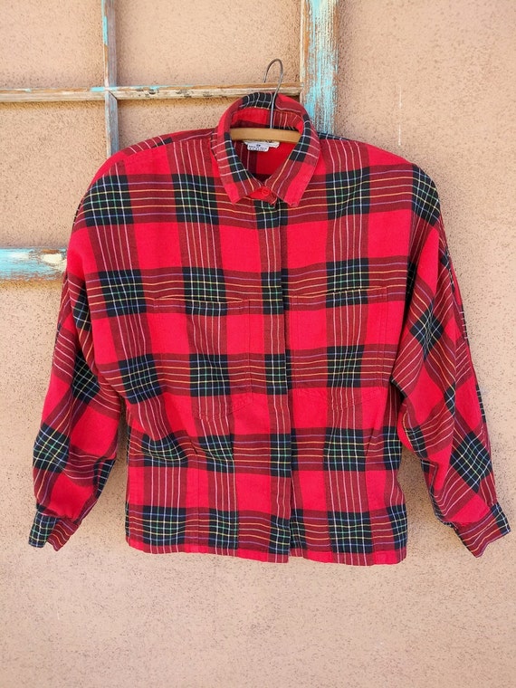 Vintage 1980s Red Plaid Flannel Shirt Cotton Blou… - image 6