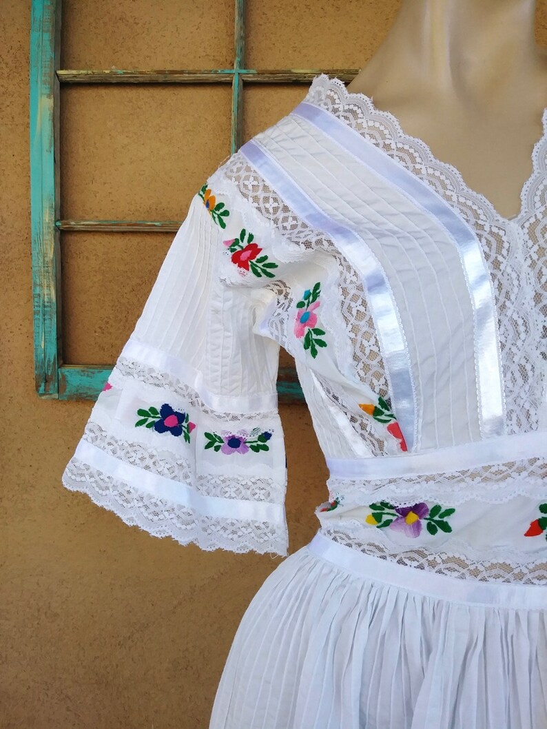 Vintage 1970s Mexican Wedding Dress 70s Boho Maxi Bridesmaid