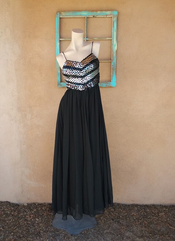 Vintage evening gown black Rhona Roy evening gown with fluffy sleeves circa 70s