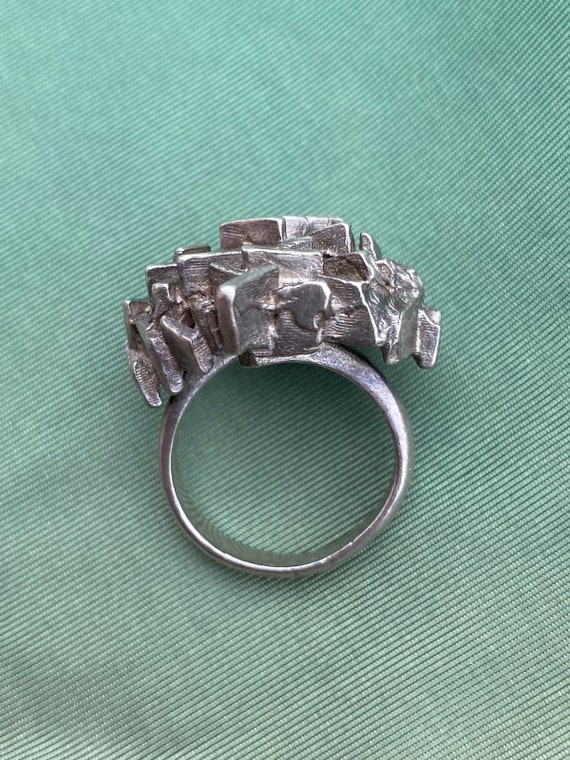 Vintage 1970s 1980s Brutalist Silver Ring Moderni… - image 7