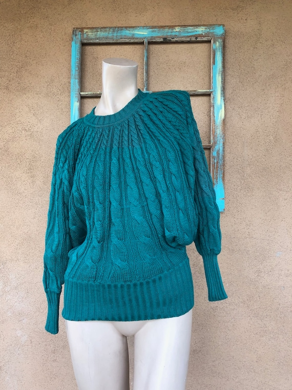 Vintage 1980s Green Oversized Bat Wing Sweater OS
