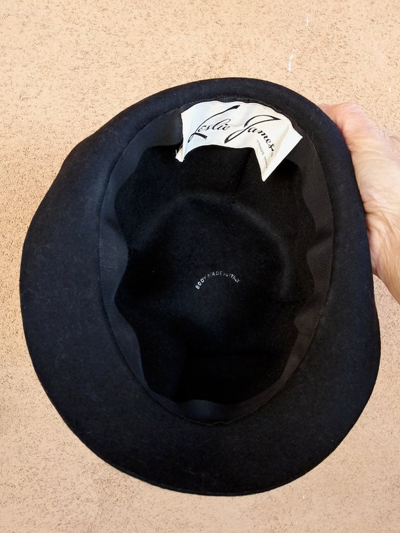 VTG 1960s Womens Black Wool Fedora Hat Lawliet Womens Vintage Black Wool Felt Floppy Wide Brim  main image 4