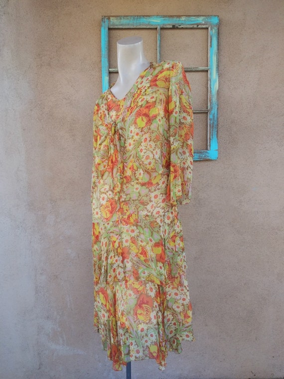 Vintage 1920s Silk Chiffon Tea Dress Floral 3 PC … - image 1