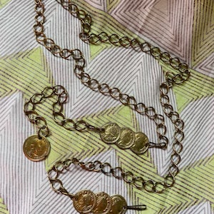 Vintage 1960s Gold Chain Belt with Medallions OS Up To W40