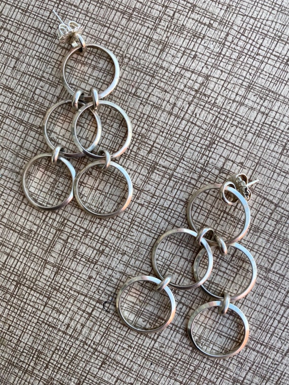 Vintage 1990s Silver Dangling Hoop Earrings Pierc… - image 1