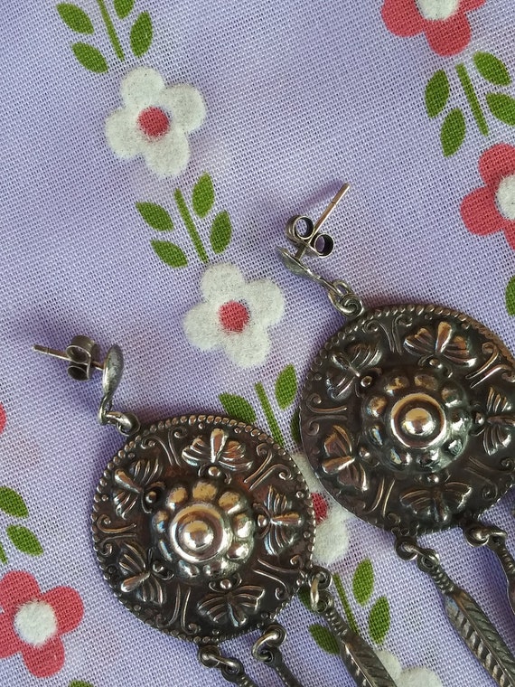 Vintage 1990s Silver Dangle Butterfly Earrings Na… - image 3