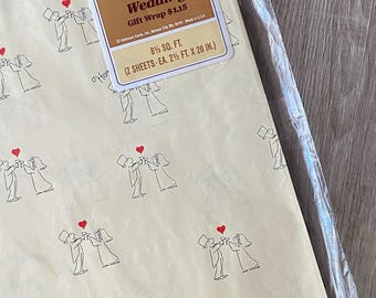 Emballage cadeau de mariage vintage des années 1970, papier d'emballage de marque NIP 2 feuilles