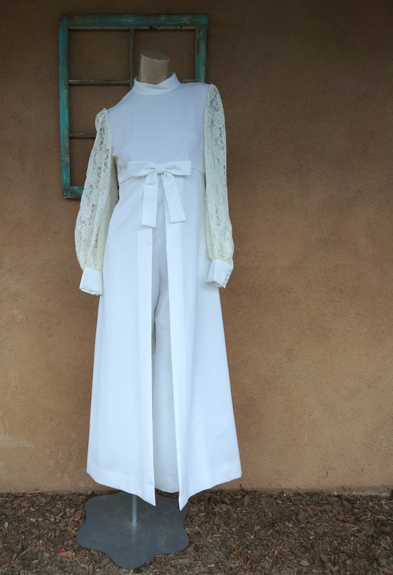 Vintage 1960s Mod Wedding Gown Jumpsuit Dress Sz S