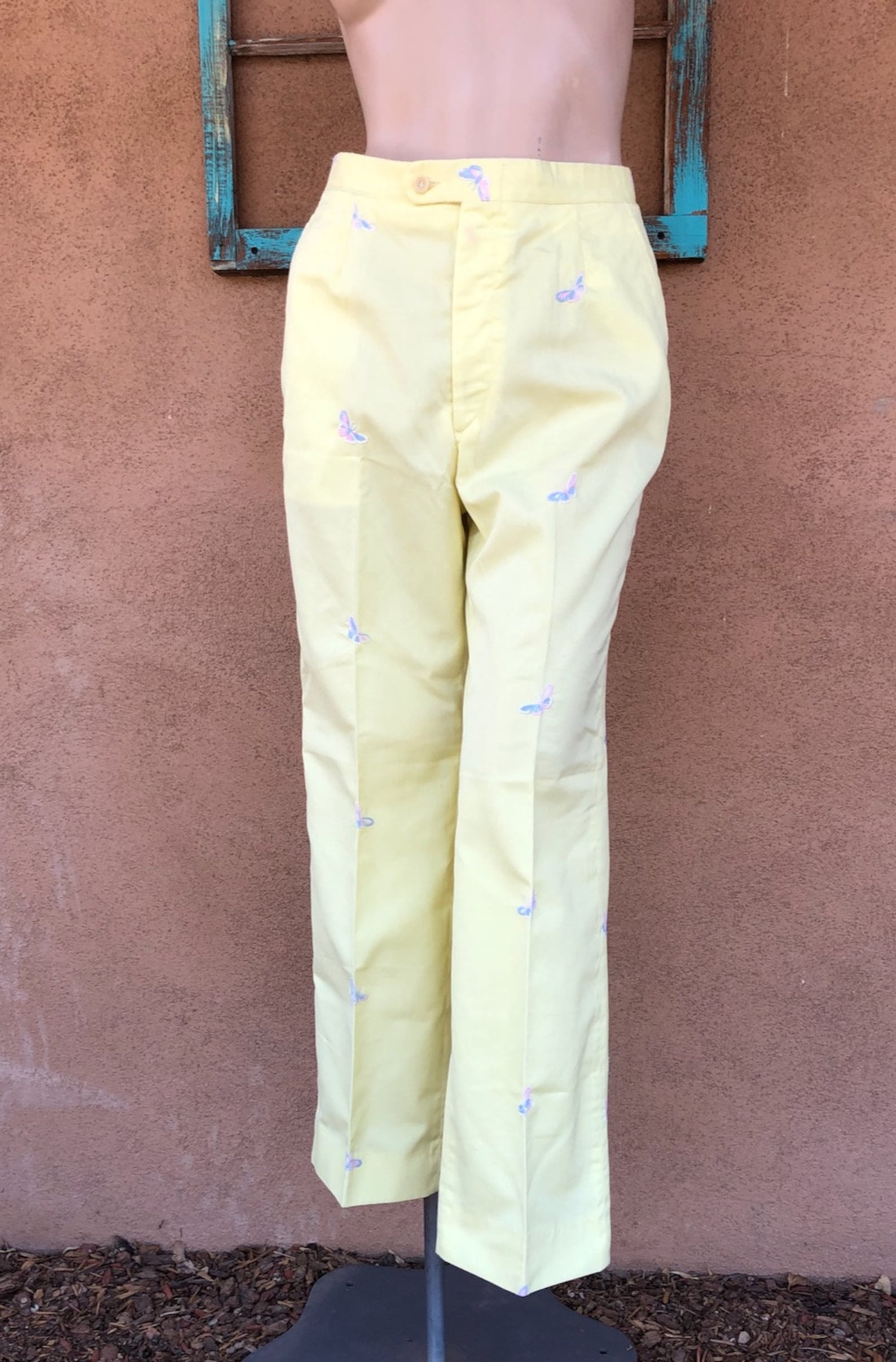Vintage 1970s Yellow Golf Pants Butterflies W26 Inseam 29 Etsy Australia