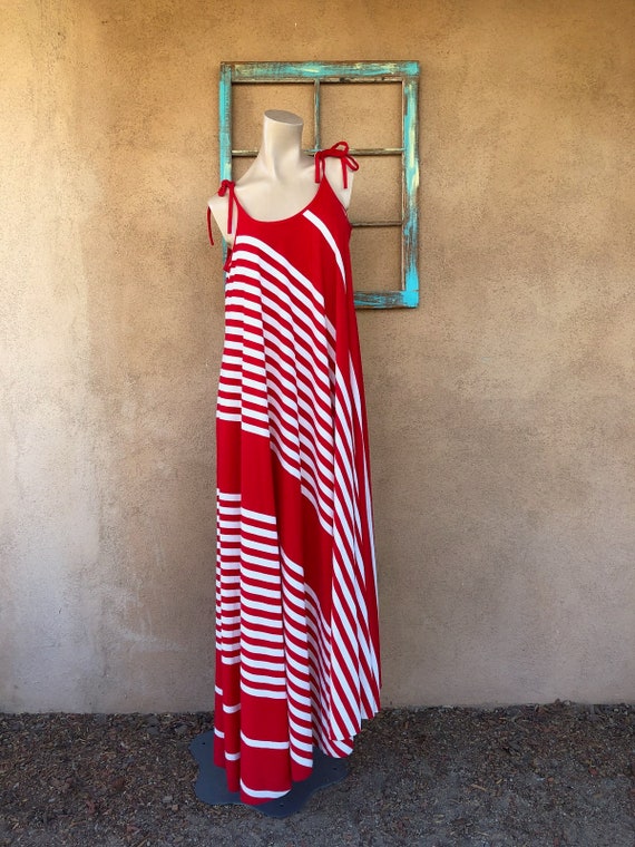 Vintage 1970s Striped Trapeze Maxi Dress Keyloun O