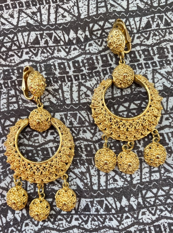 Vintage 1980s Dangle Hoop Earrings Bollywood Style