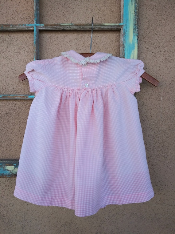 Vintage 1960s Pink Gingham Girls Dress 2T - image 6