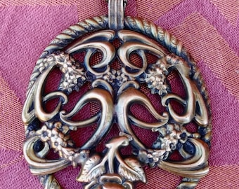 Vintage 1940s Brass Pendant Necklace Art Nouveau Revival 18 Inches