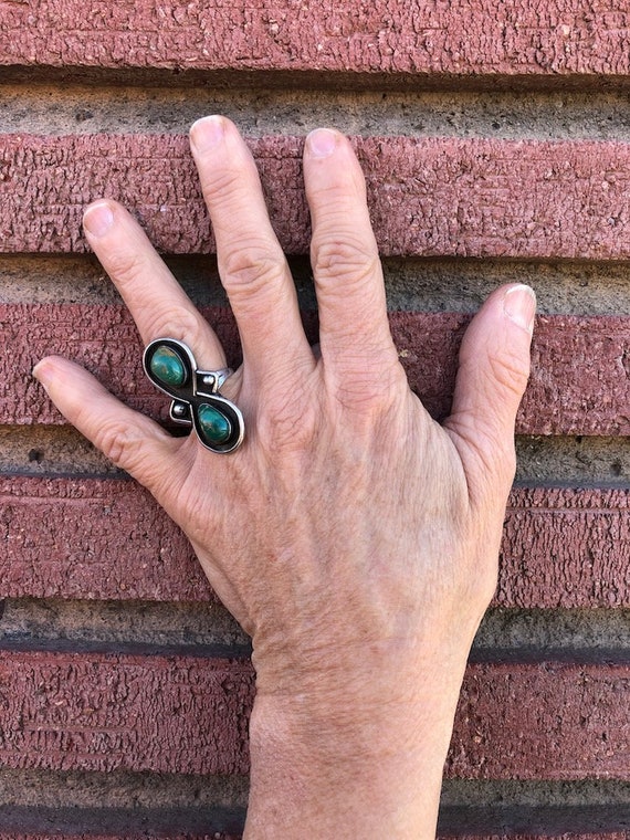 Vintage 1940s Green Turquoise Silver Ring Navajo … - image 8