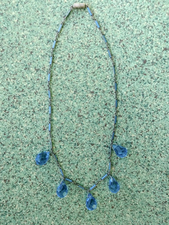 Vintage 1940s Blue Crystal Necklace Art Deco Chok… - image 7