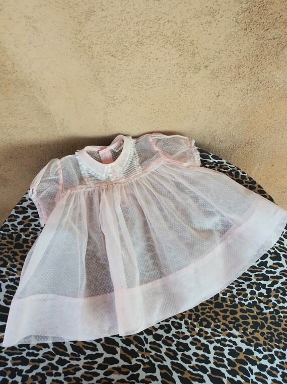 Vintage 1960s Pink Baby Dress Flocked Organza 9 M… - image 3
