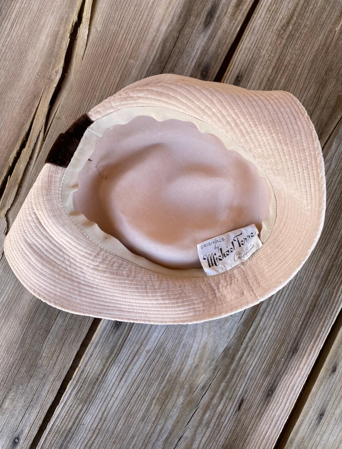 Buy Vintage 1940s 1950s Pink Tan Velvet Tilt Cloche OS 