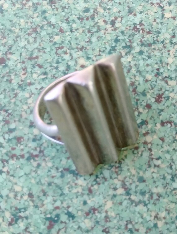 Vintage 1980s Silver Modernist Ring Unisex Sz 6 - image 3