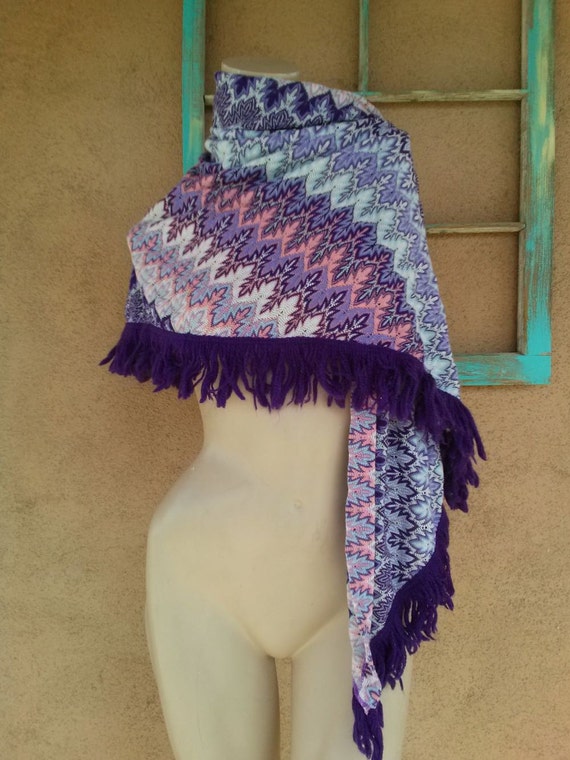 Vintage 1960s Shawl Wrap Purple Fish Scale OS - image 1