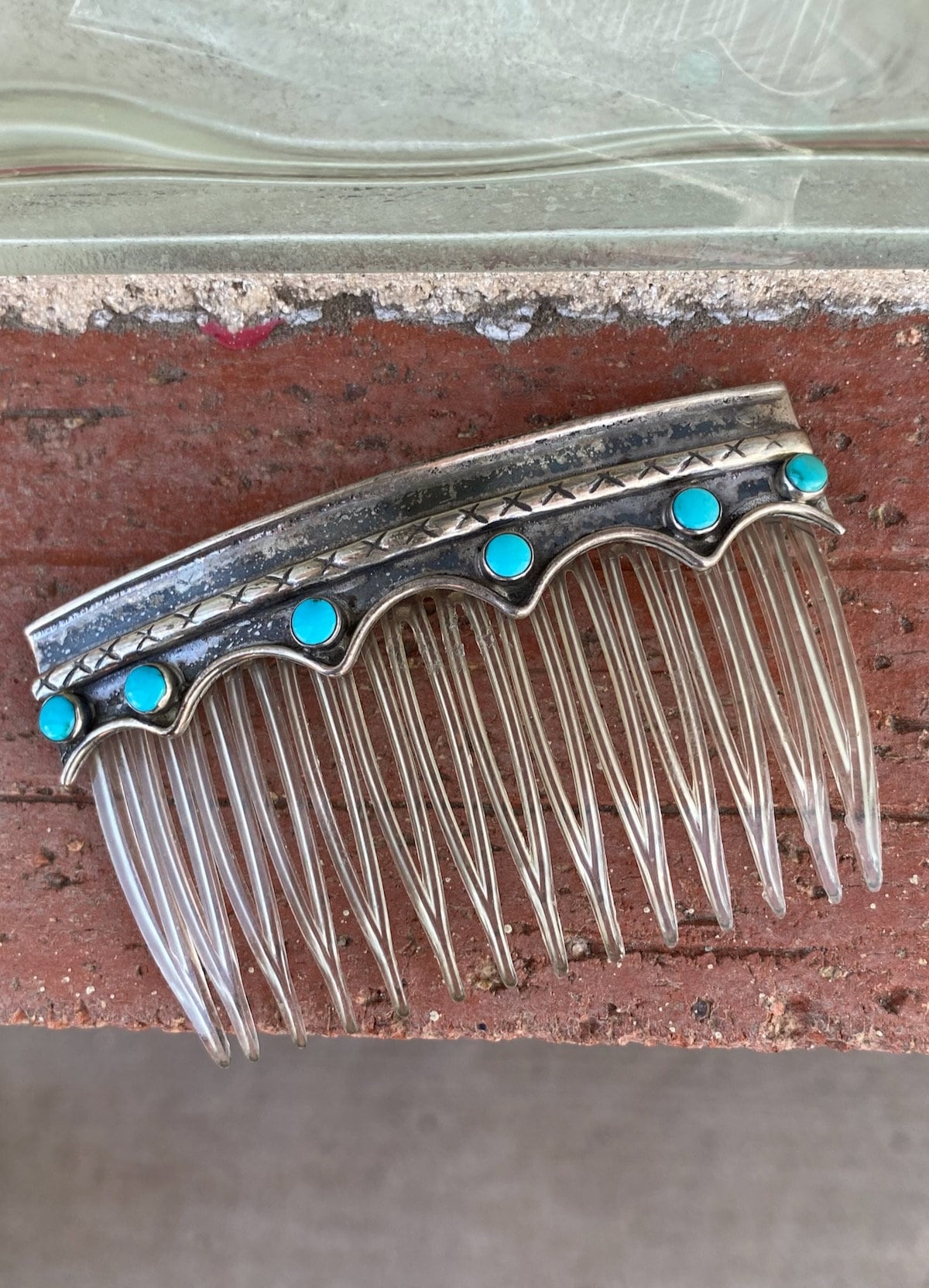 Vintage 1950s Native American Sterling Silver Hair Comb With 