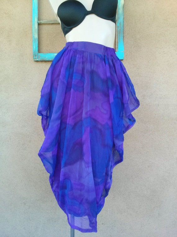 Vintage 1980s Purple Watercolor Tulip Skirt Sz S M