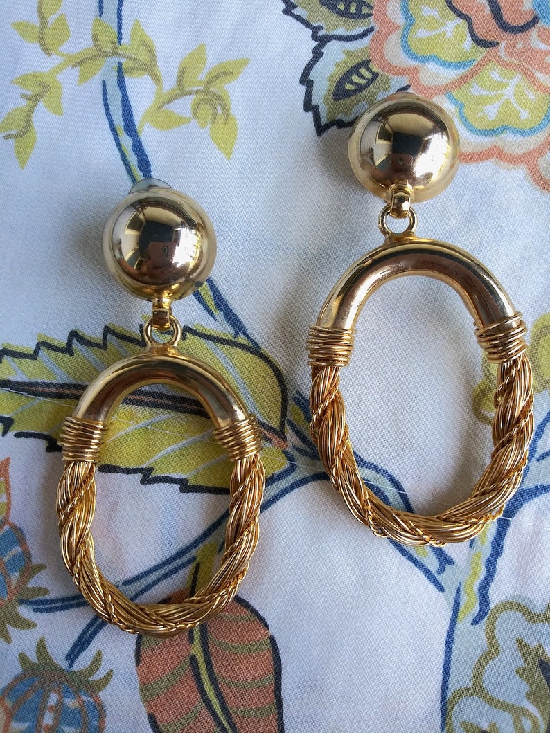 Vintage 1980s Gold Hoop Earrings 80s Door Knocker Hoops Clip Etsy