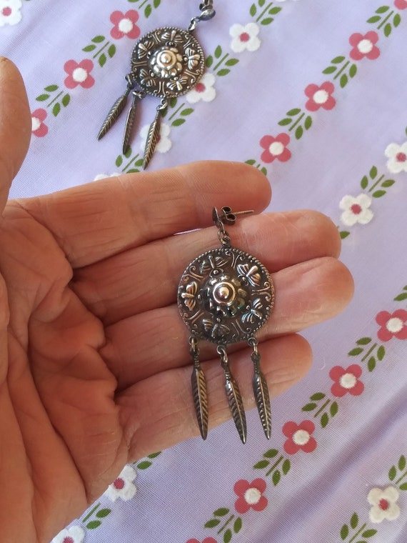 Vintage 1990s Silver Dangle Butterfly Earrings Na… - image 2