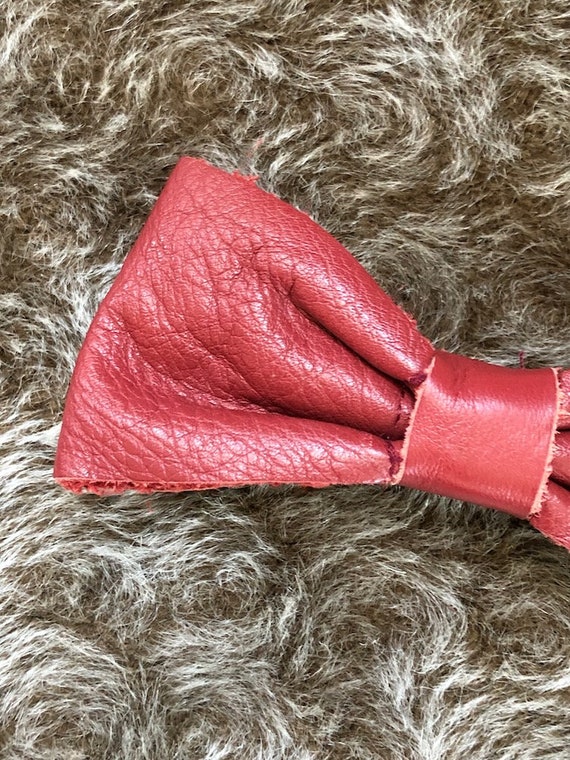 Vintage 1980s Red Leather Bow Hair Clip Barrette - image 3