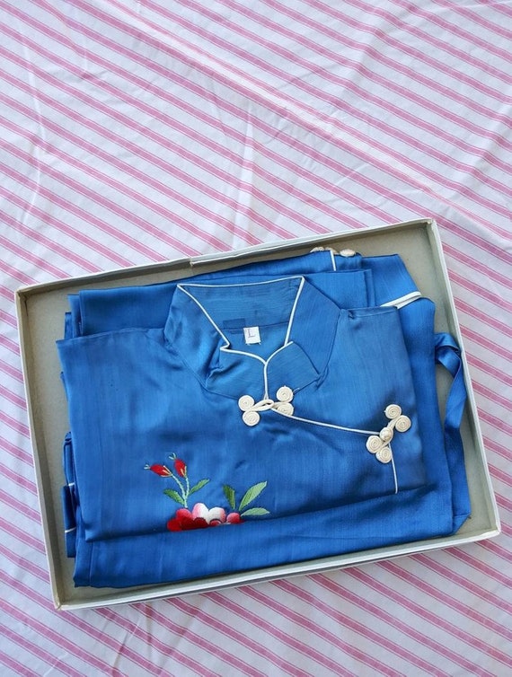 Vintage 1940s Silk Lounging Pajamas Hostess Lounge