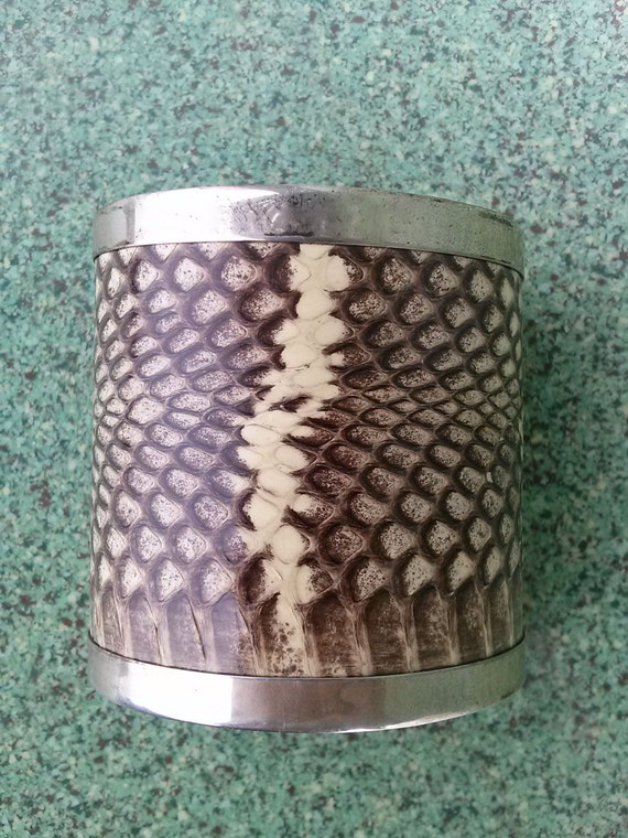 Vintage 1980s Snakeskin Silver Cuff Bracelet 80s S