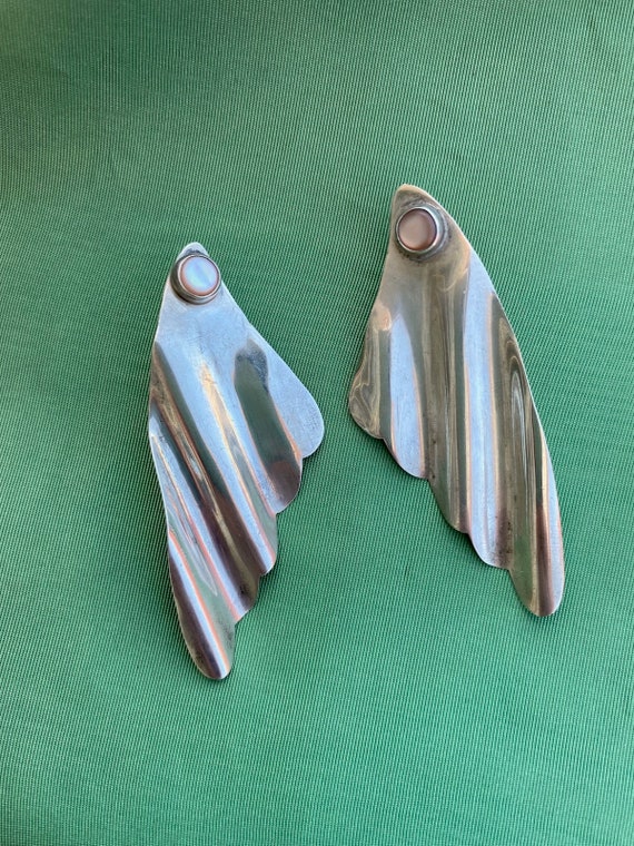 Vintage 1980s Big Silver + Mother of Pearl Earrin… - image 6