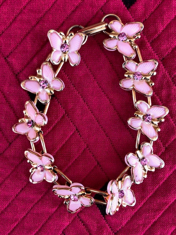 Vintage 1950s Pink Butterfly Necklace Bracelet Se… - image 3