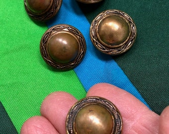 Vintage 1920s Brass Metal Shank Buttons 7/8 Inch Set of 4