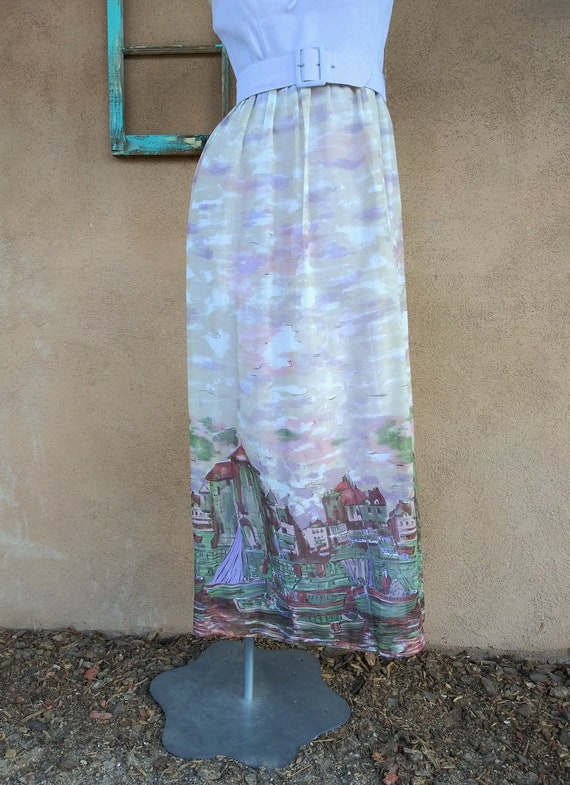 Vintage 1970s Border Print Maxi Dress Candi Jones… - image 3