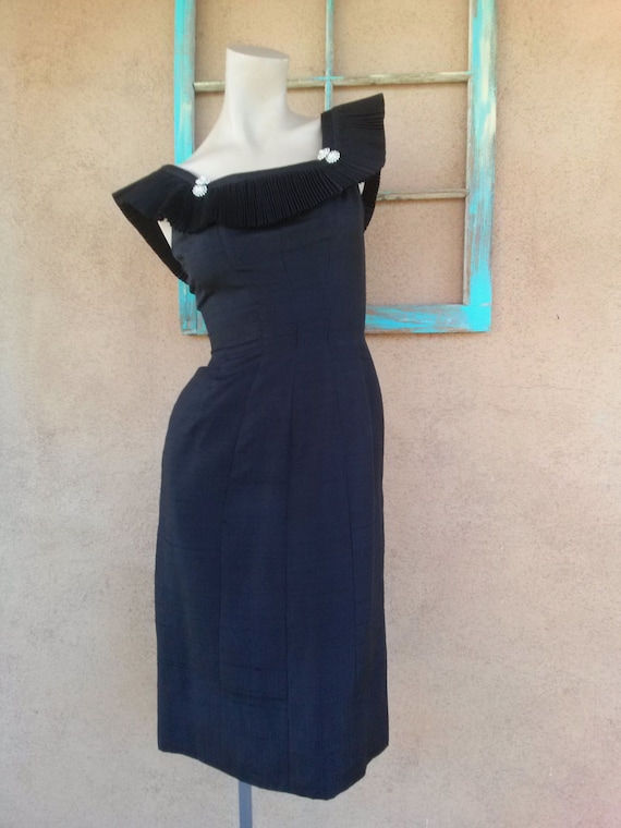 Vintage 1960s Black Silk Dress Suzy Perette B34 W2