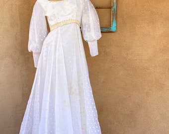 Vintage 1960s 1970s Mod Wedding Gown White Maxi Dress Sz S As Is READ CONDITION