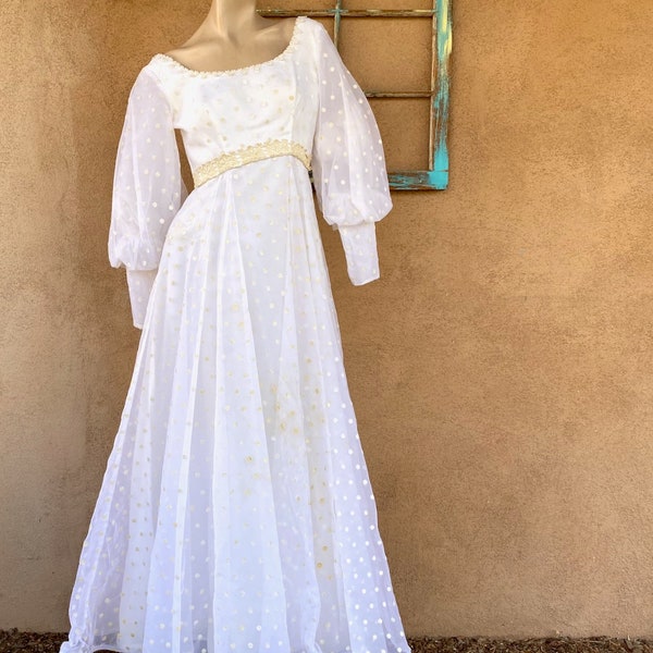 Vintage 1960s 1970s Mod Wedding Gown White Maxi Dress Sz S As Is READ CONDITION