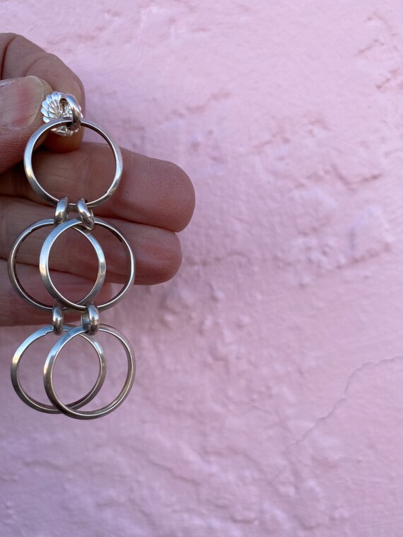 Vintage 1990s Silver Dangling Hoop Earrings Pierc… - image 5