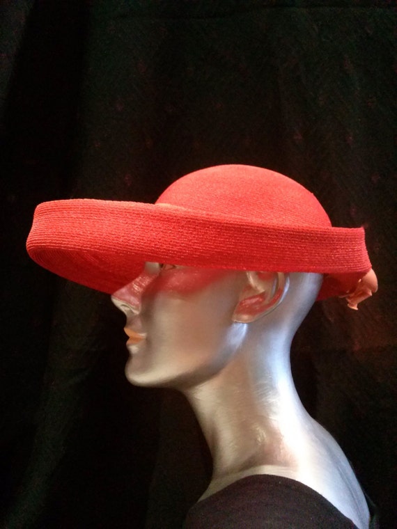 Vintage 1960s Red Straw Statement Hat - image 1