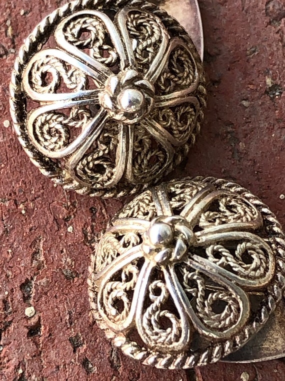 Vintage 1940s Silver Filigree Cufflinks Shirt Stud