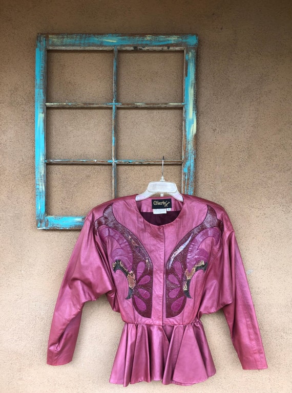 Vintage 1980s Rosy Pink Leather Jacket Sz M - image 5
