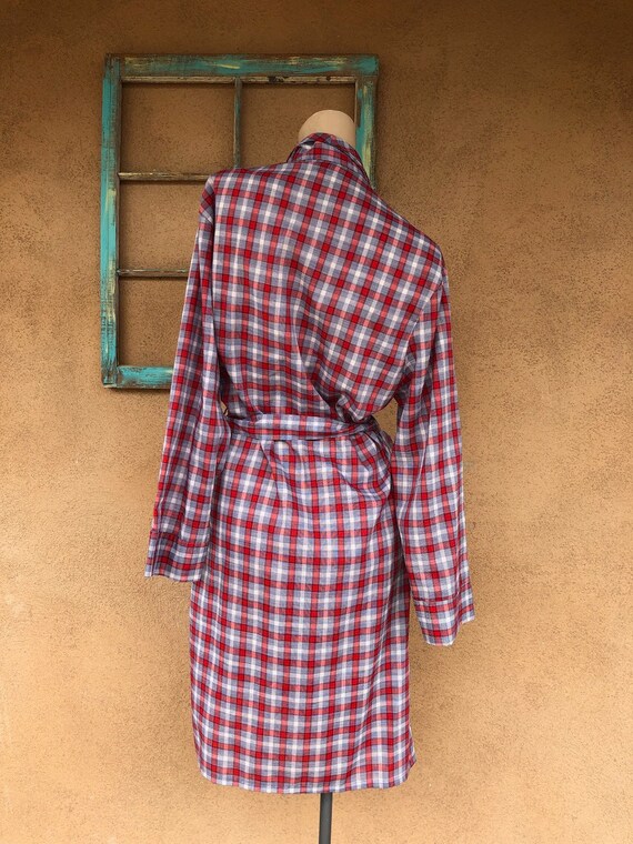 Vintage 1970s Mens Cotton Robe Red White & Blue P… - image 6