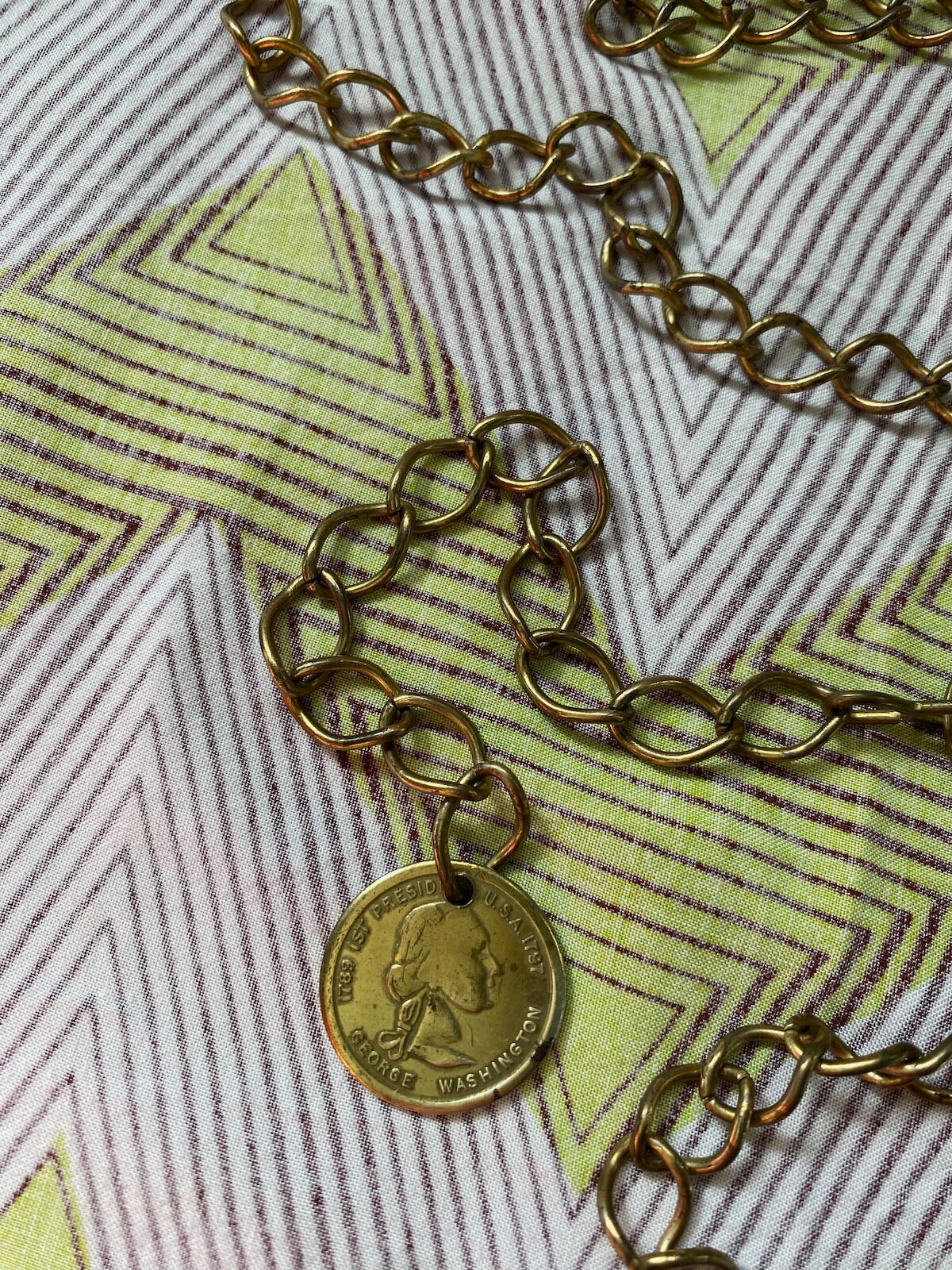 VTG 1960s Gold Chain Belt with Medallions OS Up To W40 Vintage 1960s Gold Chain Belt With Medallions OS up to W40  main image 3