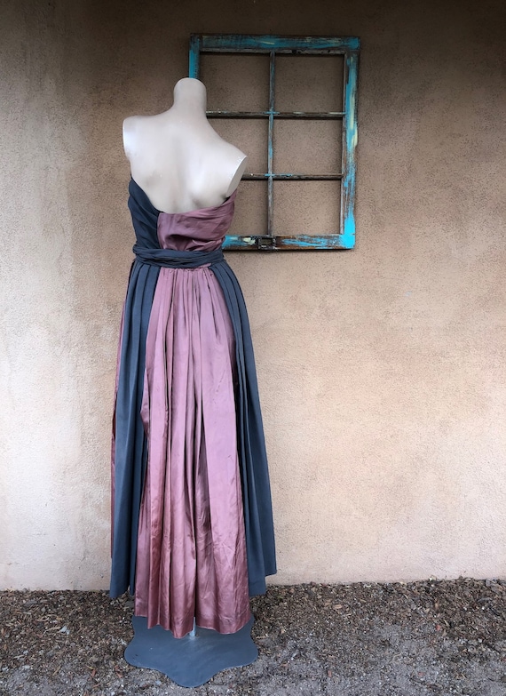 Vintage 1950s Evening Ball Gown Silk Moire Sz S M… - image 7