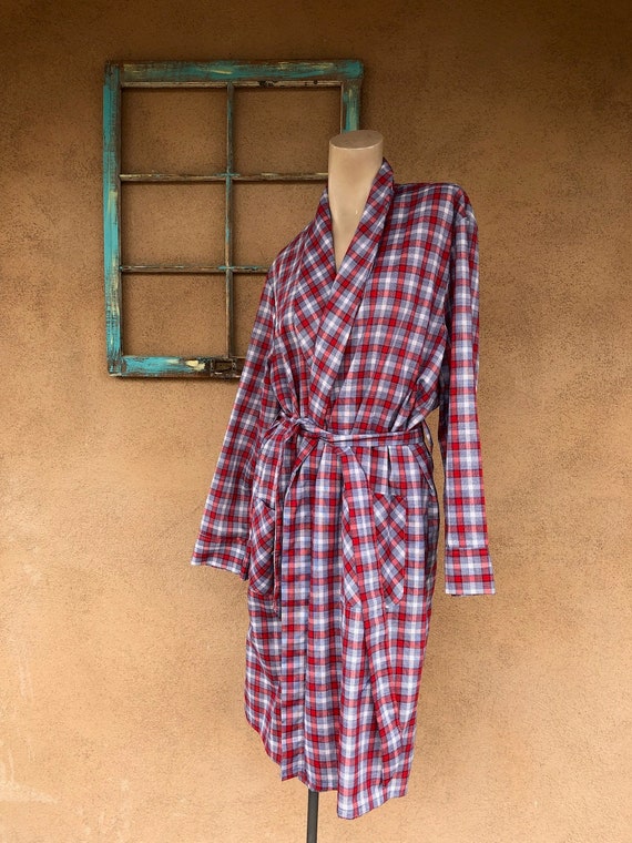 Vintage 1970s Mens Cotton Robe Red White & Blue P… - image 2