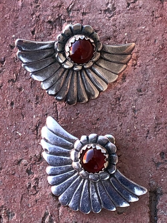 Vintage 1980s Silver Fan Angel Wings Earrings w Ca