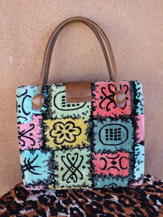 Vintage 1960s Big Carpet Bag Handbag Purse - image 7