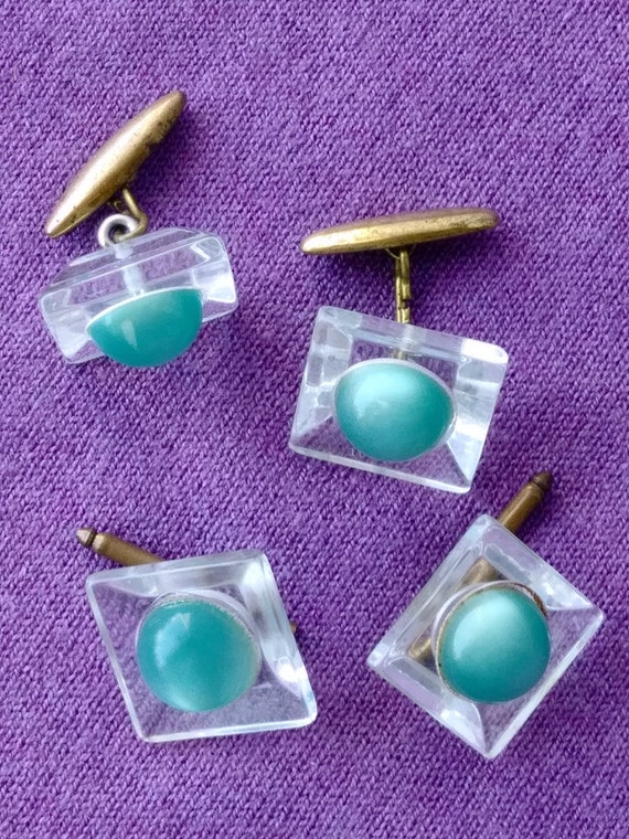 Vintage 1950s Moonglow Lucite Cufflinks Shirt Stud
