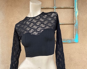 Vintage 1980s Black Lace Crop Top Sz S