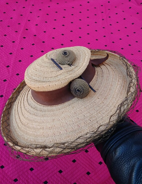 Vintage 1940s Straw Saucer Hat OS